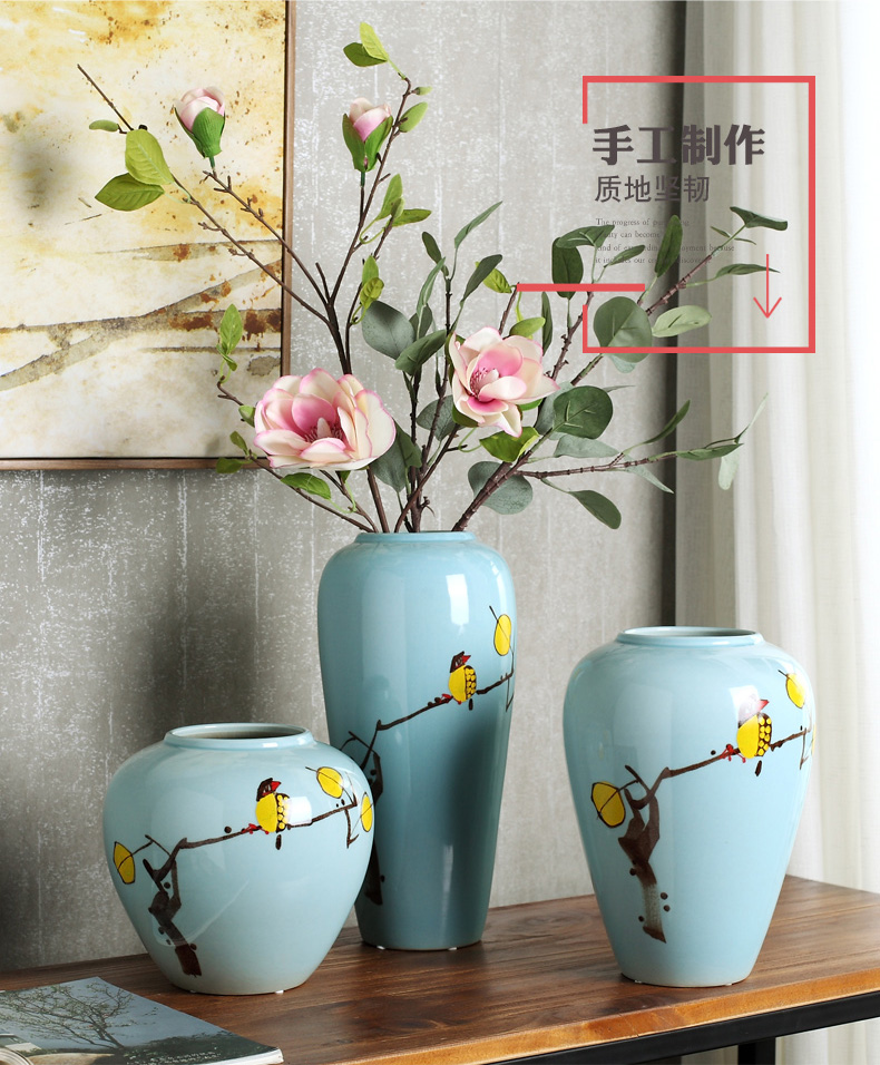 New Chinese style between modern blue flower ceramic vase three - piece example household act the role ofing is tasted decorative porcelain vase furnishing articles