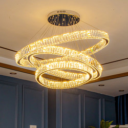 Living Room Crystal Chandelier, Post-Modern Minimalist Villa Duplex Large Chandelier, 2021 New Light Luxury Circular Dining Room Lamp