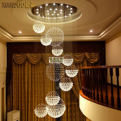 Xiantuo Lighting Duplex Villa Living Room Lamp Simple Modern Staircase Lamp Hanging Crystal Lamp Hotel Engineering Lighting Fixtures