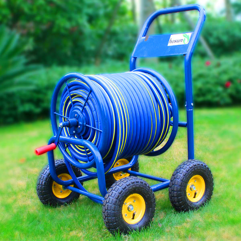 Hongchen wheeled hand push large can be around 80-200 meters metal water pipe storage cart frame water pipe car washing car watering flowers