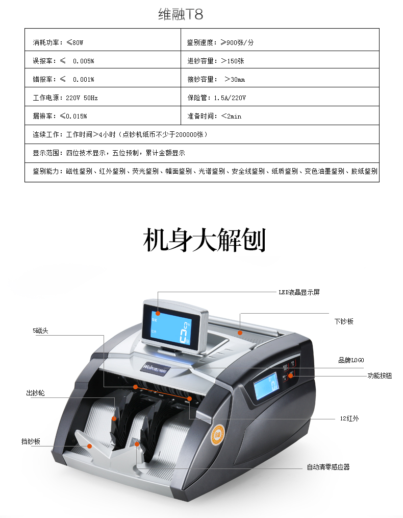 维融B类验钞机银行专用点钞机小型家用办公便携式2017新版人民币