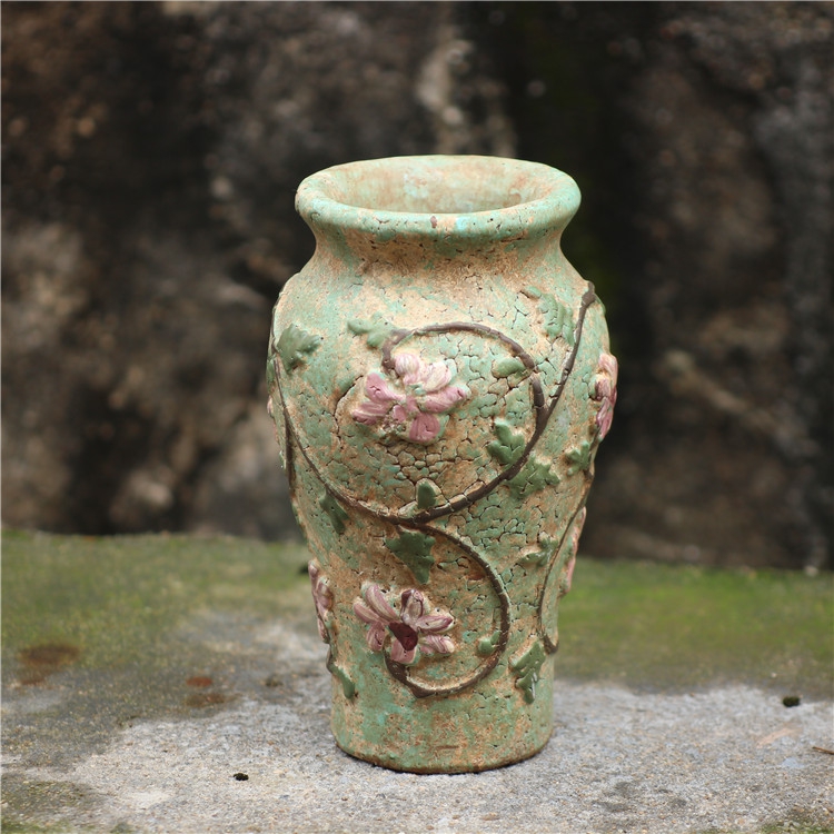 [Đặc biệt hàng ngày] chậu hoa dập nổi hoa tay màu sắc bình hoa tay màu xi măng Địa Trung Hải - Vase / Bồn hoa & Kệ bình cắm đào