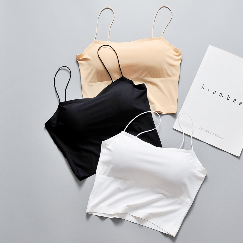 Ice Silk Seamless Camisole for Women, Thin Straps, Beautiful Back Design, Anti-Exposure, Short Camisole, Tube Top, Summer Ice Silk Seamless Camisole for Women, Thin Straps, Beautiful Back Design, Anti-Exposure, Short Camisole, Tube Top, Summer