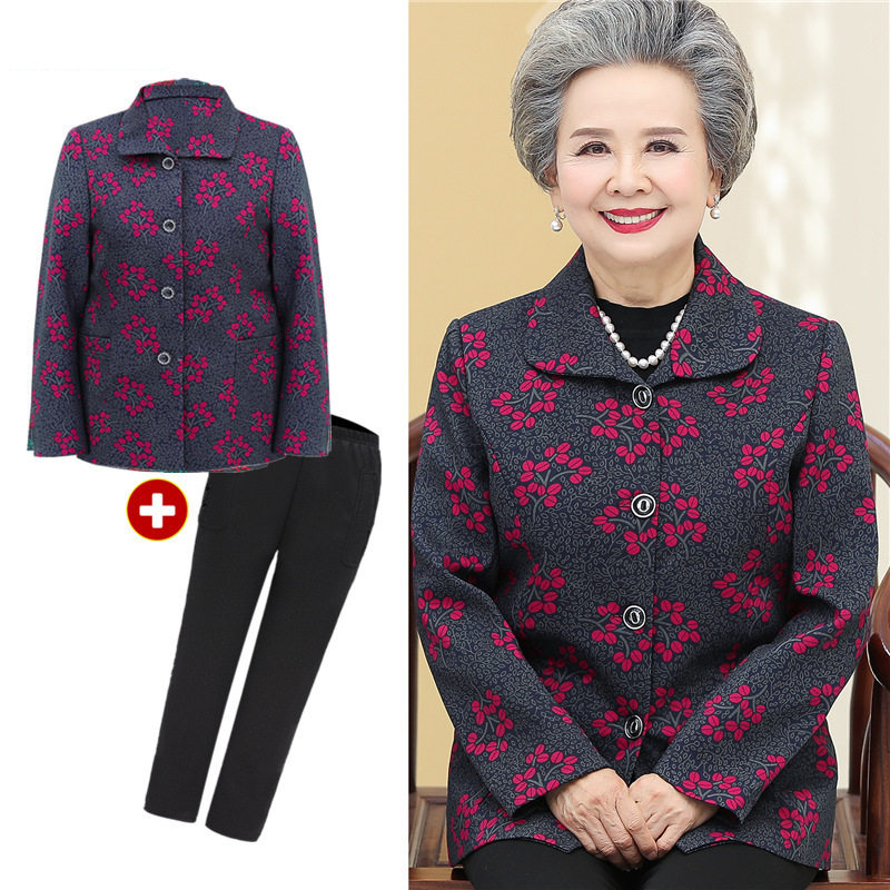 Autumn coat for the elderly 60-70-80 years old granny dress spring and autumn thin section old mother-in-law suit women's long sleeve
