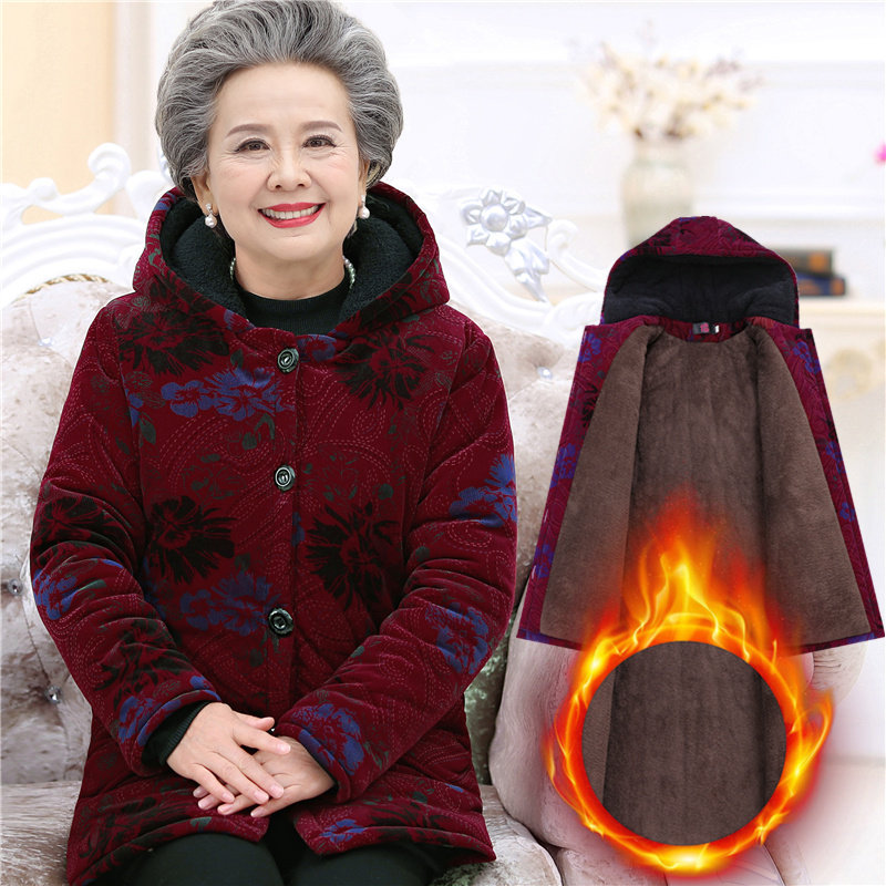 Elderly winter clothing cotton clothes Women plus suede thickened elderly moms autumn clothing wives elderly clothes grandma quilted padded jacket