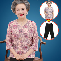 Elderly summer clothes female 60-70 years old grandma spring suit old lady three-quarter sleeve shirt old man clothes mother