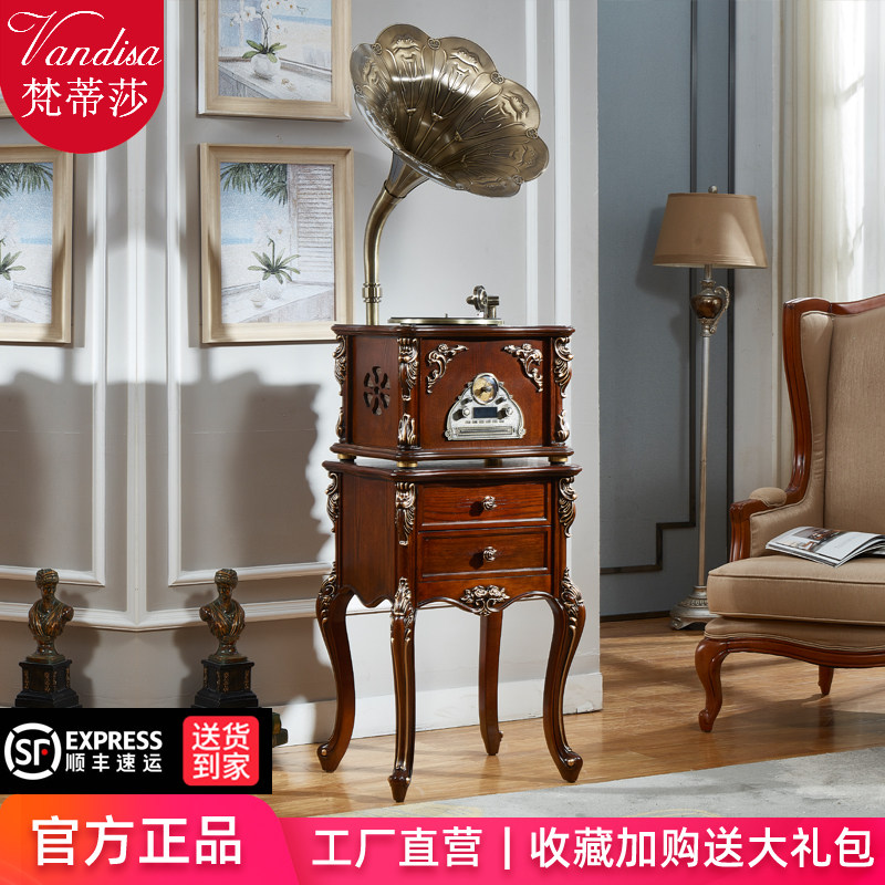 European living room vintage gramophone Old-fashioned antique vinyl record machine Home nostalgic electric record machine lp Bluetooth audio