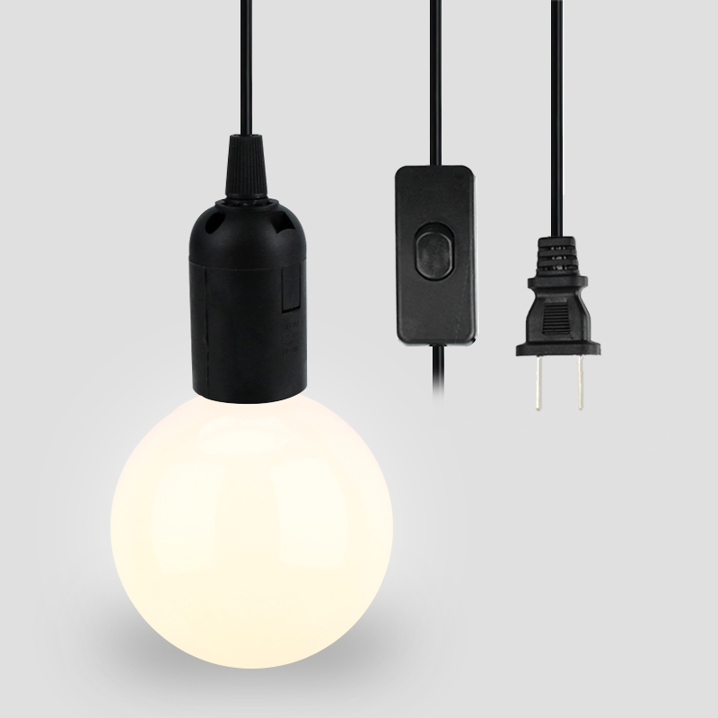 E27 screw mouth Home light bulb special power cord lamp holder with two-head insert with switch line with wire lamp holder 1 7 m