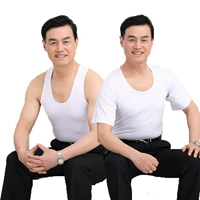 Áo cotton nam tay ngắn mùa hè trung niên cản trở áo yếm cũ áo rộng cổ áo bố - Áo vest ao croptop