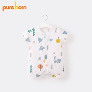 Pureborn quần áo trẻ em mùa hè mỏng cotton sơ sinh áo choàng leo núi quần áo bé gạc tay áo ngắn jumpsuit - Áo liền quần