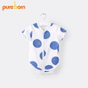 Pureborn túi bé rắm quần áo cotton mỏng phần sơ sinh trẻ em quần áo bé sơ sinh quần áo tay ngắn tam giác - Áo liền quần