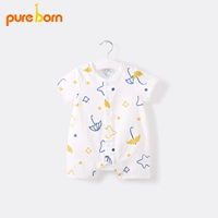 pureborn mùa hè mới bé bông gạc ngắn tay mở khóa leo lên leo quần áo leotard trẻ sơ sinh áo trẻ con - Áo liền quần body giả vest cộc tay bé trai