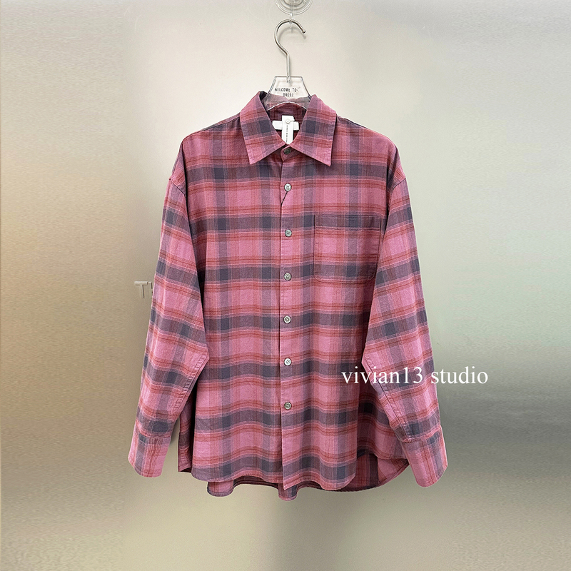 XL Casual Everyday Wear Red Plaid Long-Sleeve Loose Shirt for Women Spring Relaxed Shirt