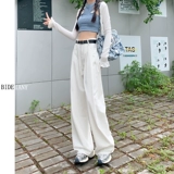 Белые цветные джинсы, штаны, в американском стиле, высокая талия, свободный прямой крой