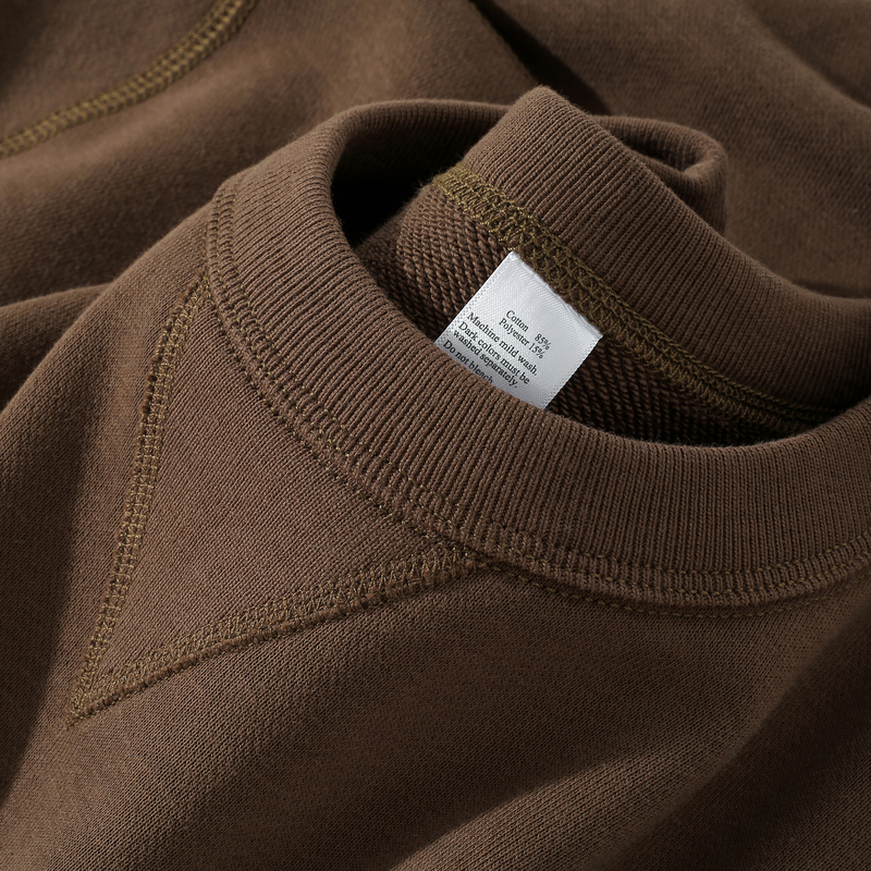 Highly Recommended! Melad Style Outfit! 340g Heavyweight Terry Inverted Triangle Sweatshirt, Early Spring Chocolate-Colored Crew Neck Top