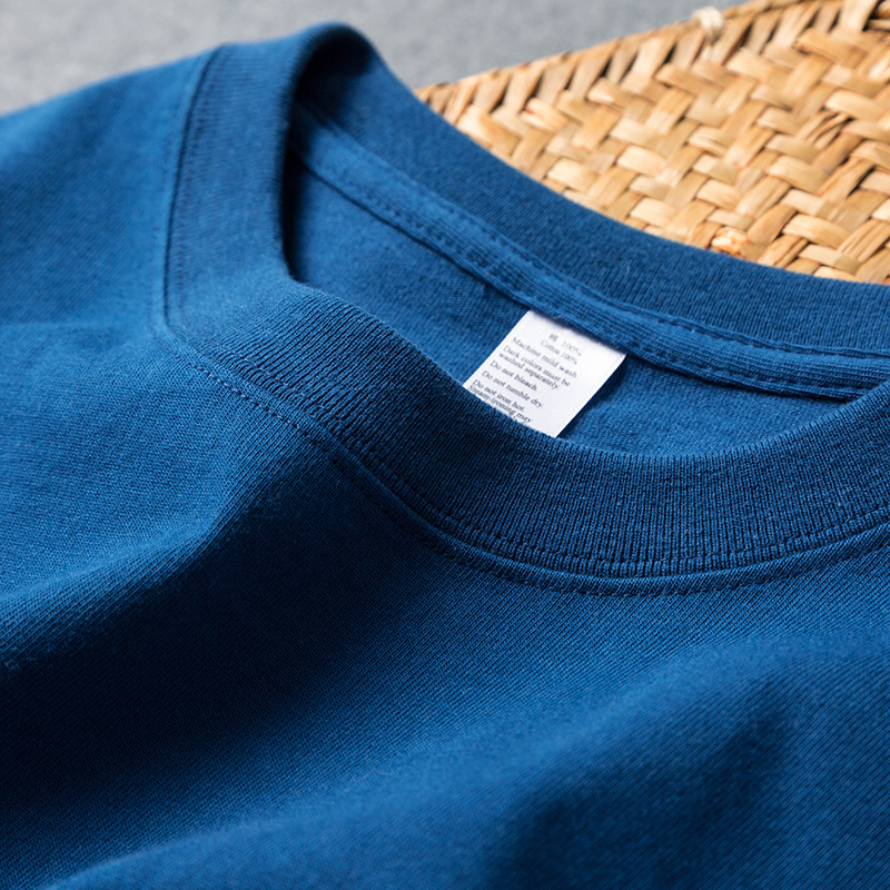 270g heavy solid cotton dark blue short sleeve T-shirt cold tone sapphire loose men's and women's quality tee