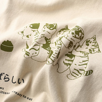 Warm sand color fun print short sleeve 250g heavy cotton American loose casual bottoming T-shirt summer couple models