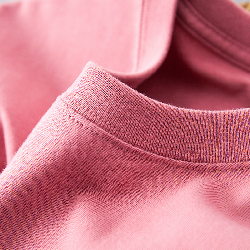 270g Heavy Pound Low Saturation Peach Pink Salt Department Campus Wind Pure Color Full Cotton Short Sleeve T-shirt Male and female lovers