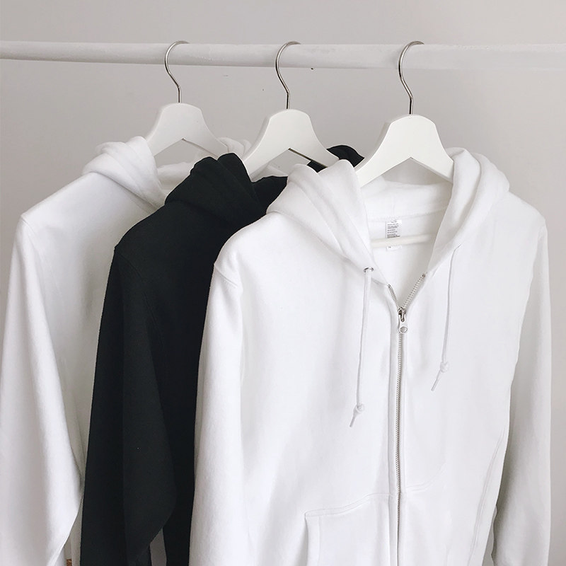 Heavy-pound horizontal braided thick solid cardiola with cap sports shirt pure cotton pullover black and white hoodie pure color male and female base