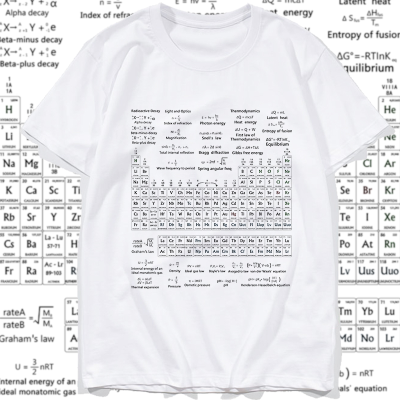 Physical Chemistry Formula T-Shirt Periodic Table Short-Sleeve Unisex Science and Engineering Top Student Half-Sleeve Pure Cotton Large Size Geek Summer