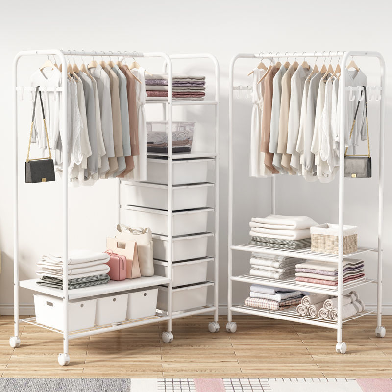 Clothes Rack for Student Dormitory, Simple Wardrobe That Doesn'T Take up Space, Bedroom Floor-Standing with Drawers, Light Luxury High-End Clothes Rack Clothes Rack for Student Dormitory, Simple Wardrobe That Doesn'T Take up Space, Bedroom Floor-Standing with Drawers, Light Luxury High-End Clothes Rack