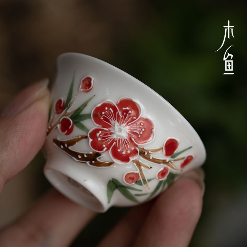 Wood Fish Tide State Old Porcelain Relief Hand-painted Pink Utilita Tea Cup Phoenix Single Bundle Small Tasting Cup Counter-Mouth Cup