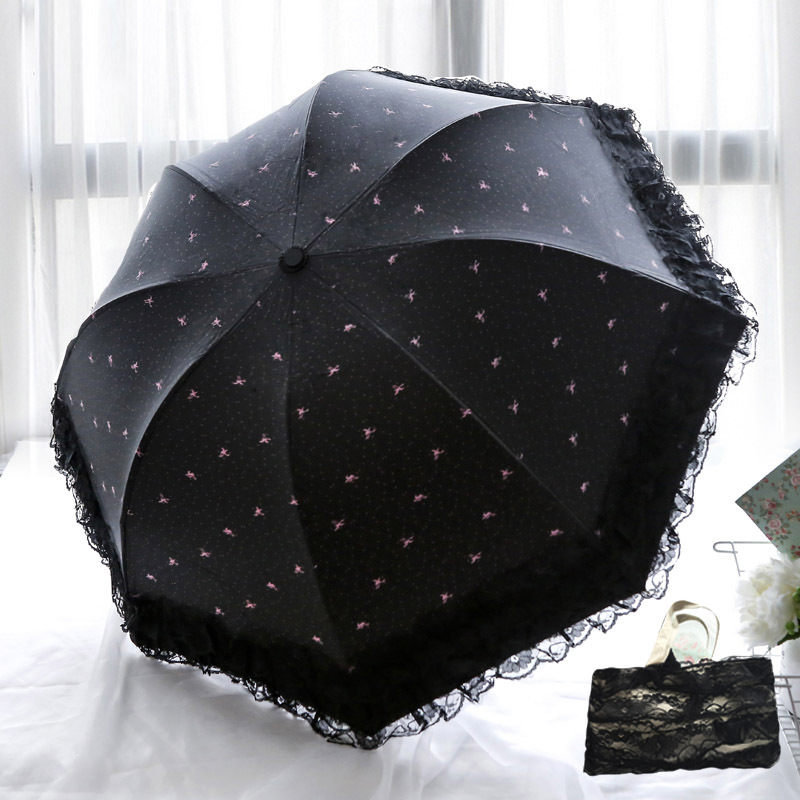 Sun Umbrella, Lace Umbrella, Dual-Use for Sun and Rain, Uv Protection, Women's Foldable Black-Coated Vintage Style, Fresh and Elegant