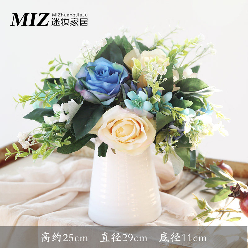 Meme Rose Emulation Flower Flower Arrangement Suit Nordic Living Room Table Decoration Floral Silk Flowers Fake Flowers Potted Plant Pendulum-Taobao