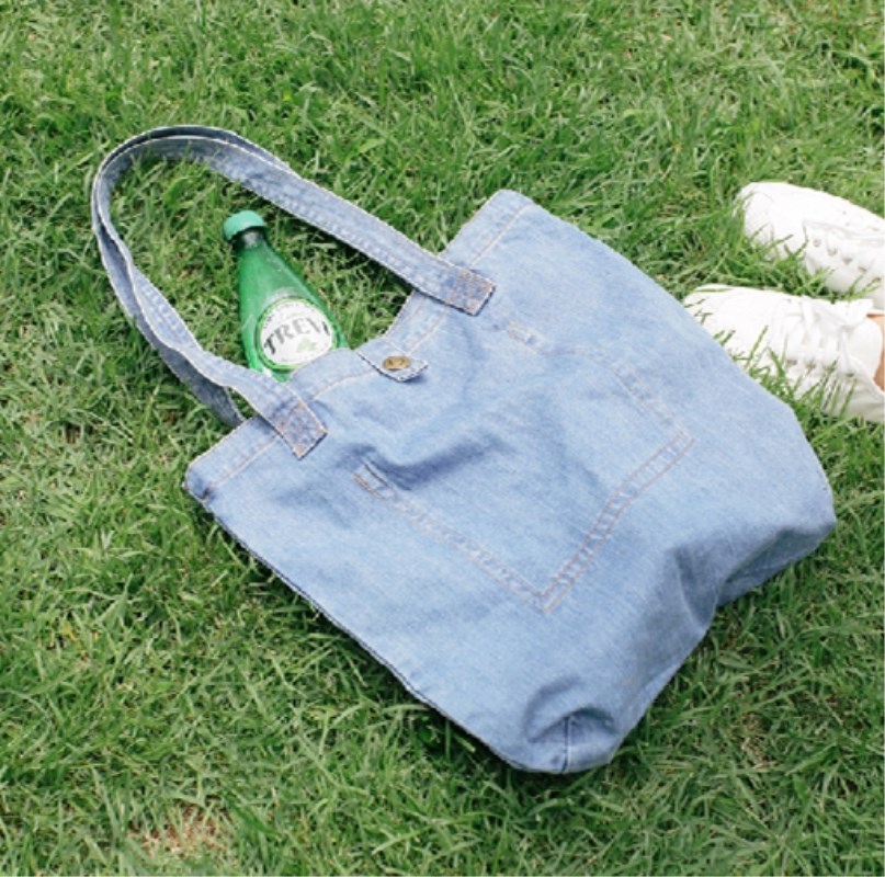 ins new one-shoulder denim canvas men's and women's bag big shopping bag mother bag canvas bag student bag lunch bag