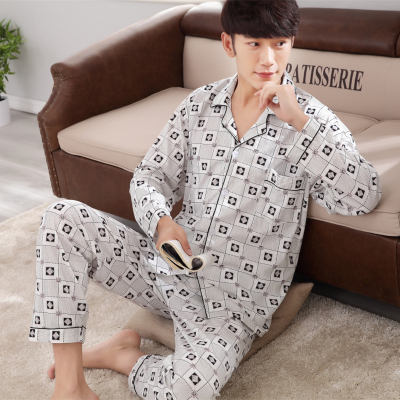 Bộ đồ ngủ mens áo dài tay cotton mùa thu / mùa đông trẻ trung niên mùa xuân và mùa thu mens đồ ngủ bộ cotton mỏng mùa đông nhà quần áo.