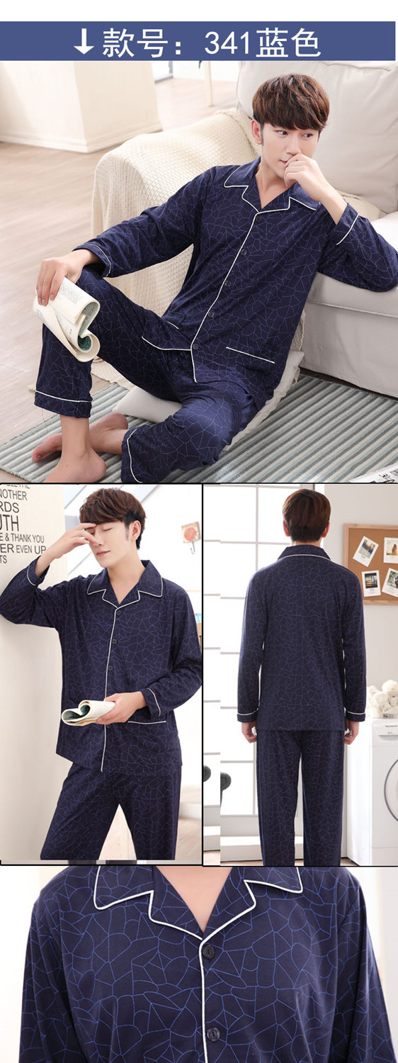 Bộ đồ ngủ nam trung niên mùa xuân và mùa thu cardigan mùa thu trung niên XL tay dài mùa thu bố đồ lót basic
