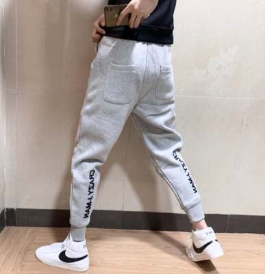 Spring and Autumn's new grey knitted sweatpants for men, slimming and petite 9-inch pants, American trend letter casual sportswear pants for men