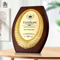 Metal memorial plaque authorized medal custom listing custom made trophy Honor plaque Wooden bracket Wooden bronze production