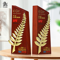 Creative solid wood trophy customization Free lettering competition champion memorial award excellent employee trophy medal production
