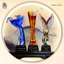 Glass crystal trophy custom trophy Enterprise award excellent team Glass creative trophy Trophy custom lettering