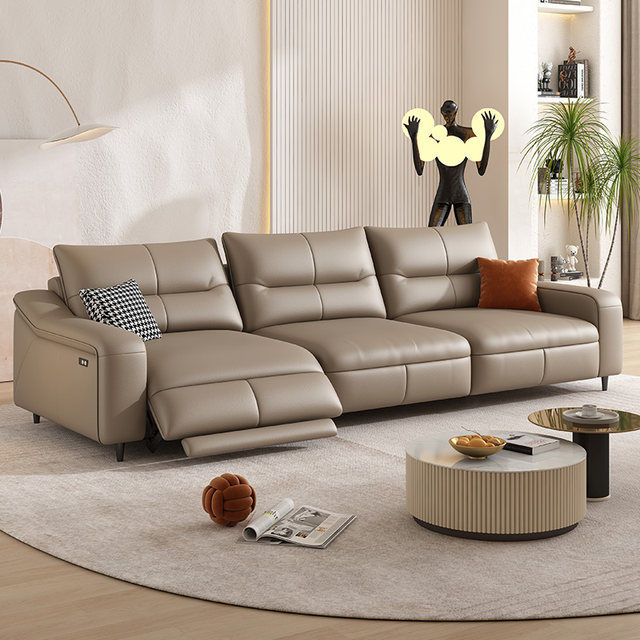 Zero-back wall electric sofa ຫນັງ multi-functional ຊັ້ນທໍາອິດ cowhide ຫ້ອງຮັບແຂກ retractable ສາມຄົນຊັ້ນທໍາອິດຫ້ອງ sofa ຊັ້ນທໍາອິດ