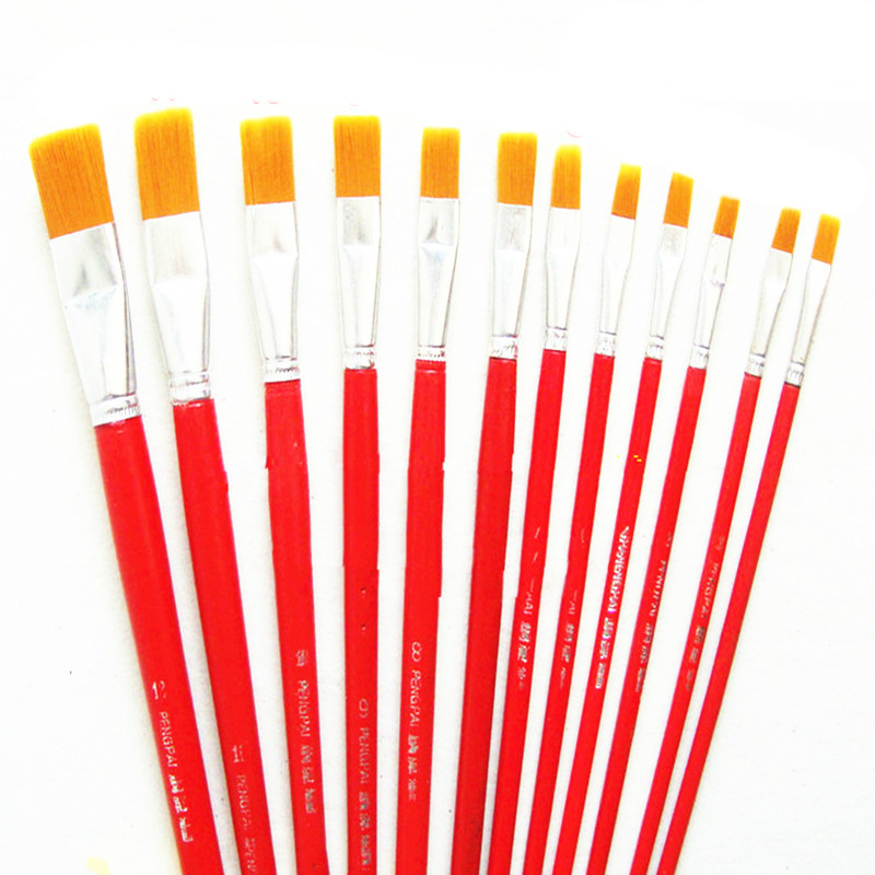 Red rod oil brush nylon hair flat head row pen gouache watercolor pen industrial paint children's acrylic painting art pen