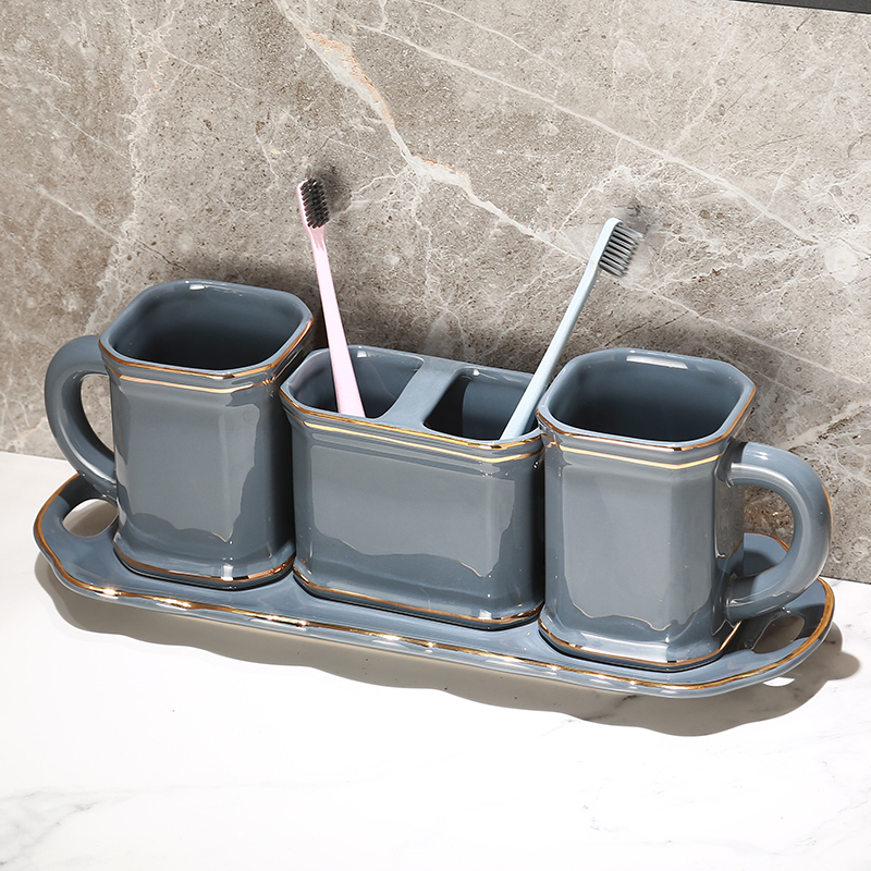 Simple ins style couple a pair of creative home ceramic toothbrush cups toothbrush cups toothbrush jar wash mouth cup set with tray