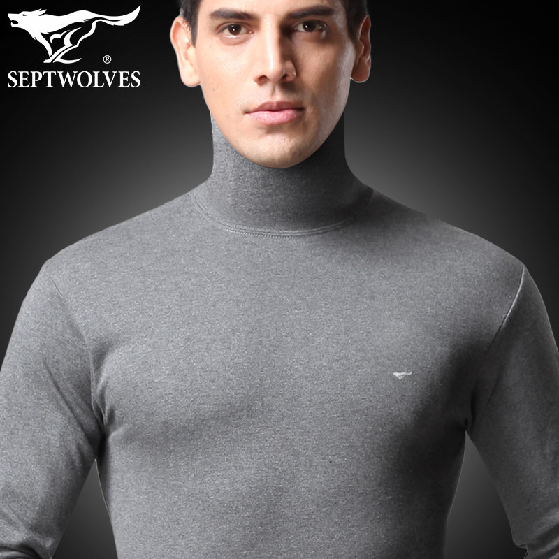 Seven wolves high neckline for men's underwear single piece blouse pure cotton sweater shirt on the upper body in the upper body.