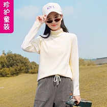 Girls long-sleeved T-shirt with middle collar spring dress base shirt childrens clothing female childrens spring and autumn loose elastic white body shirt