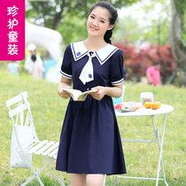 Summer dress girl 12-13-15-year-old girl loose black skirt Navy style female boy Big Boy Seaman dress summer