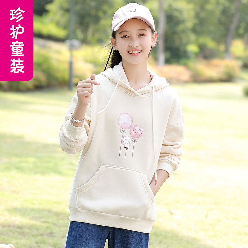Girls' sweater thickened plus velvet girls autumn and winter big children's loose new hooded winter warm bottoming tops women's fashion