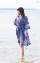 Anokhi Indian ethnic style long-staple cotton handmade beach jacket swimsuit seaside cover-up drawstring bat robe