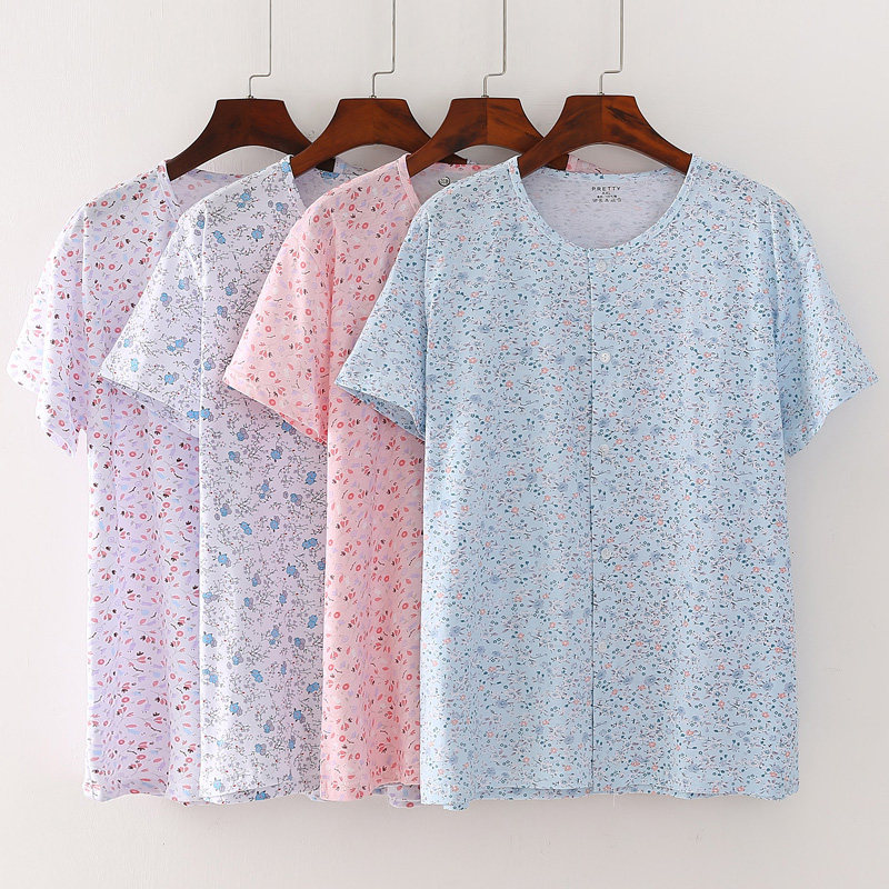 Middle-aged and the elderly short-sleeved undershirt female cotton mom loose cotton cardigan buckle up grandma home clothes pajamas