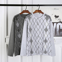  Middle-aged and elderly mens cardigan autumn clothes pure cotton plus fat plus size placket dads single-piece buckle top bottoming cotton wool