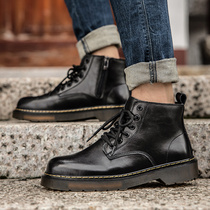 Martin boots mens British leather thick-soled ankle boots mens trend all-match mid-top round toe tooling boots casual high-top shoes men