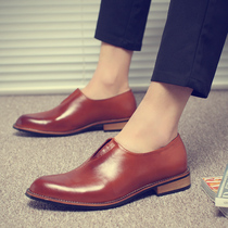 Leather shoes mens business formal casual shoes British nightclub trend shoes mens autumn Korean version set toe scalp shoes