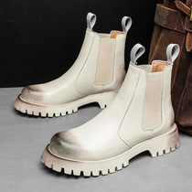 Chelsea boots mens leather short boots trend Martin boots British tooling boots cigarette tube motorcycle boots mens thick-soled high-top shoes
