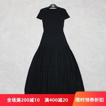 Foreign trade export French single womens ice silk knitted slim A- line dress black Joker dress