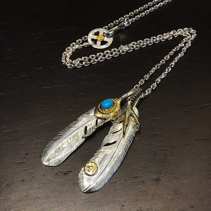 Goro S Thai Silver Takahashi Goro Blue Turquoise Gold Claw Feather Necklace Men's Personalized Indian Style Unisex Sweater Chain